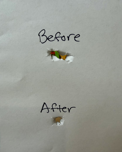 Comparison of bare-shaft arrow tears, before and after tuning is done with the Revelation Archery paper tuner.